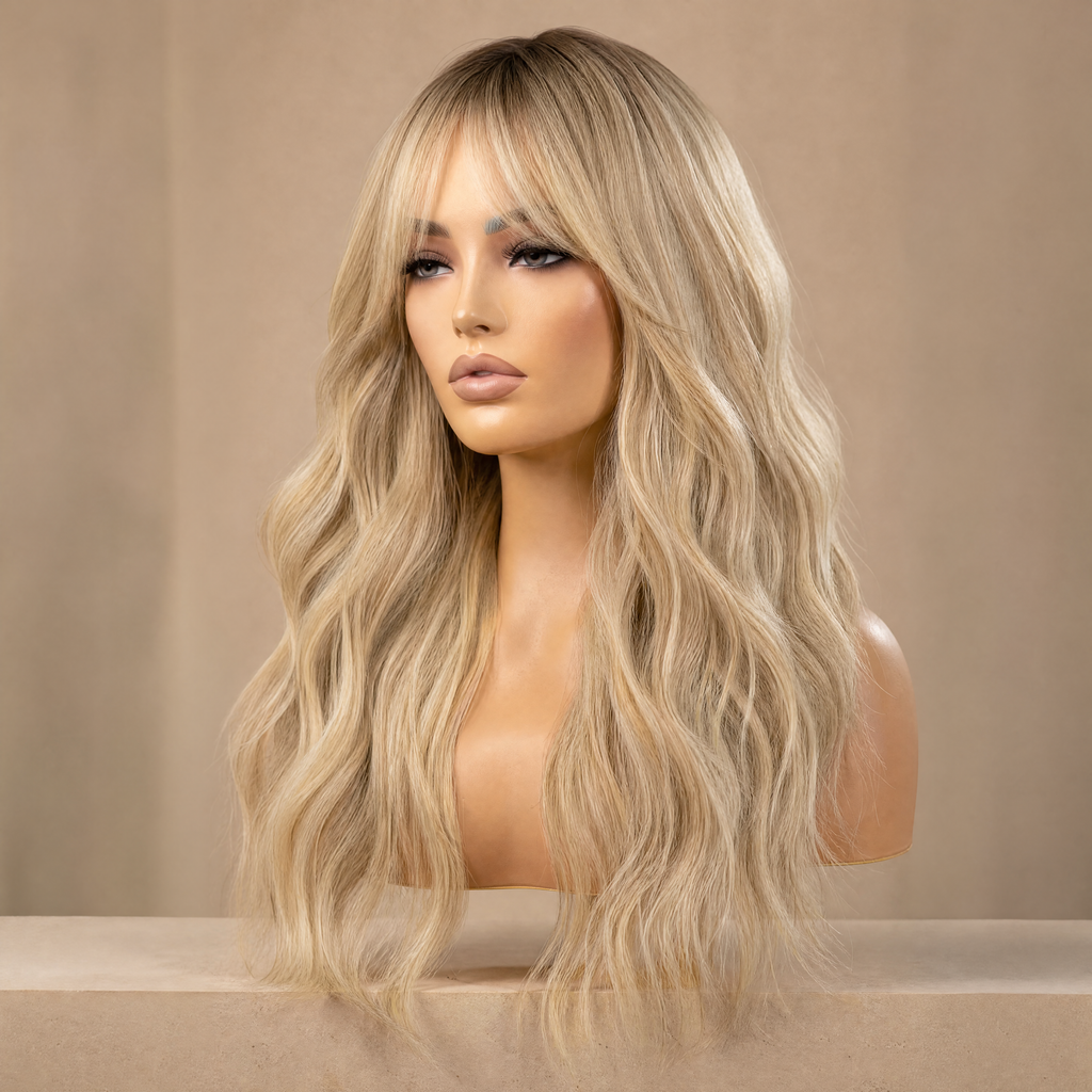AURELLA — 24" Long Curly Fashion Wig with Bangs - 4 Shades