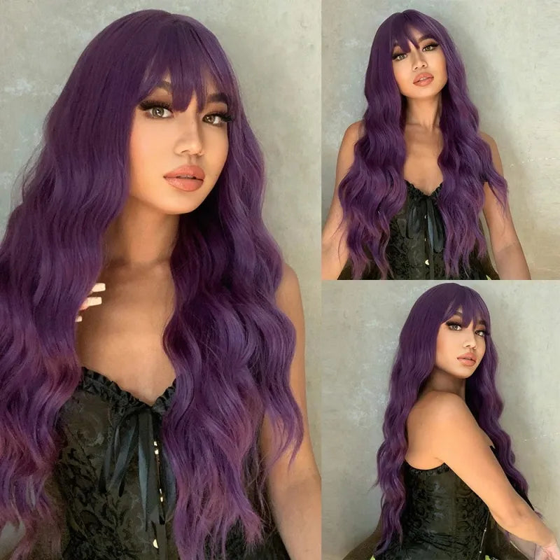 AURELLA — 24" Long Curly Fashion Wig with Bangs - 4 Shades