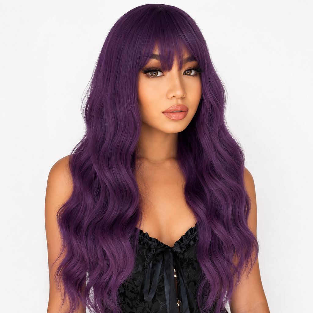 AURELLA — 24" Long Curly Fashion Wig with Bangs - 4 Shades