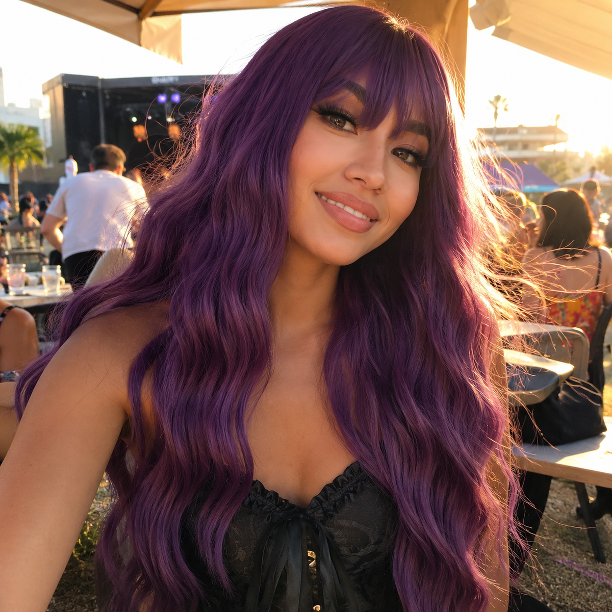 AURELLA — 24" Long Curly Fashion Wig with Bangs - 4 Shades